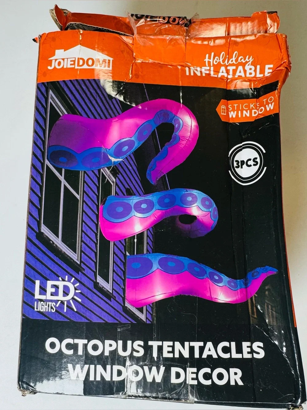 JOIEDOMI 3-Piece LED Inflatable Octopus Tentacles Window Halloween Decor